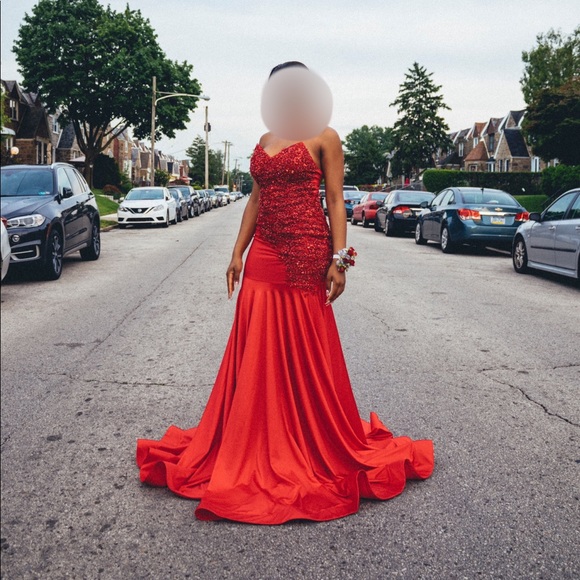 Designer TyeElise Red Custom Prom Dress - Picture 2 of 3
